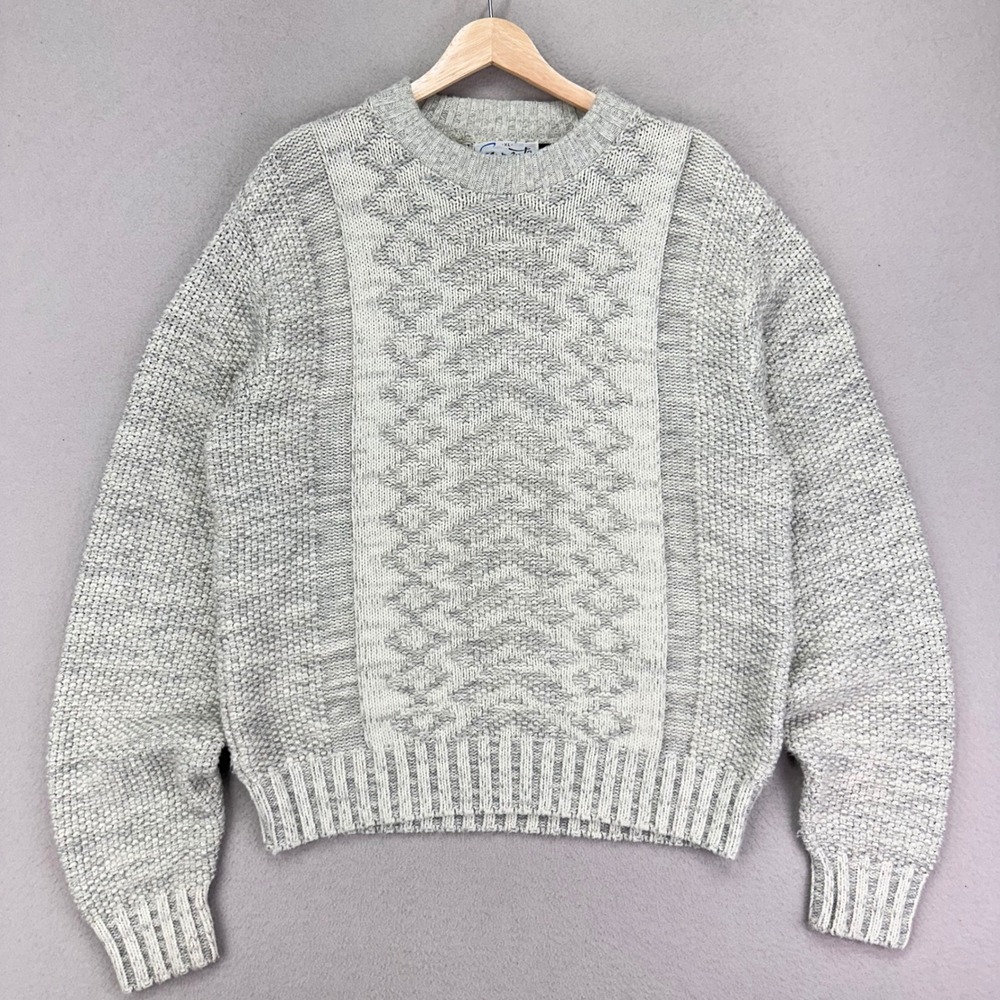Vintage 70s Crewneck Sweater Mens XL Oatmeal Chunky‎ Knit Ferranti California